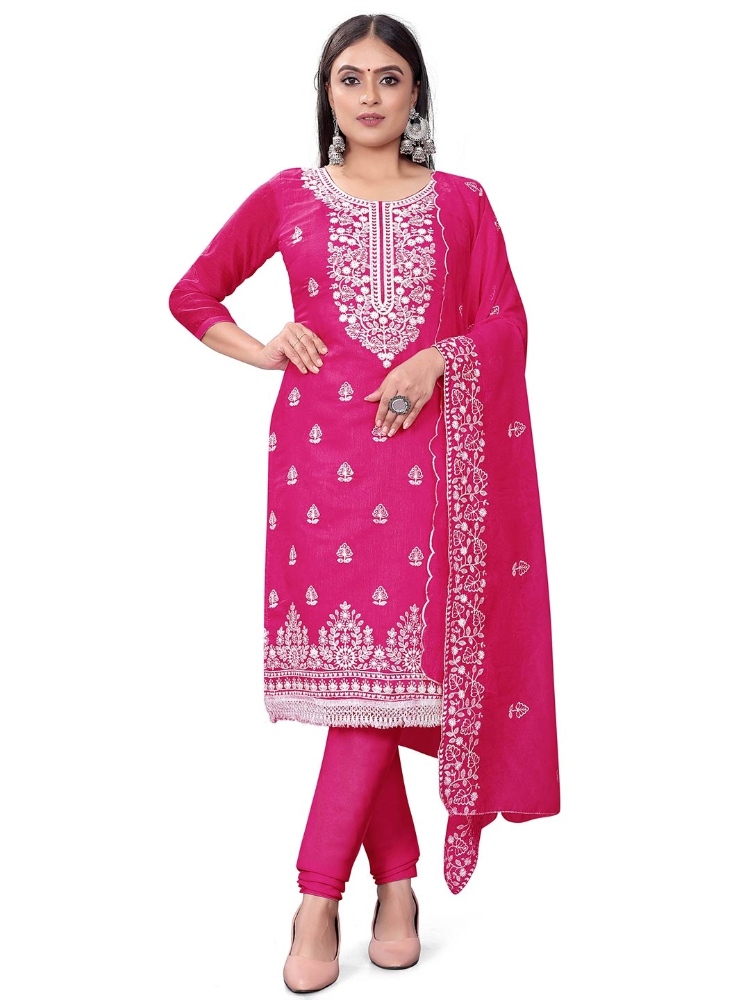 

MANVAA Ethnic Motifs Embroidered Unstitched Dress Material, Magenta