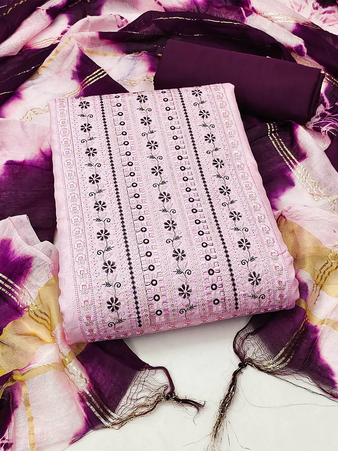 

MANVAA Floral Embroidered Unstitched Dress Material, Purple