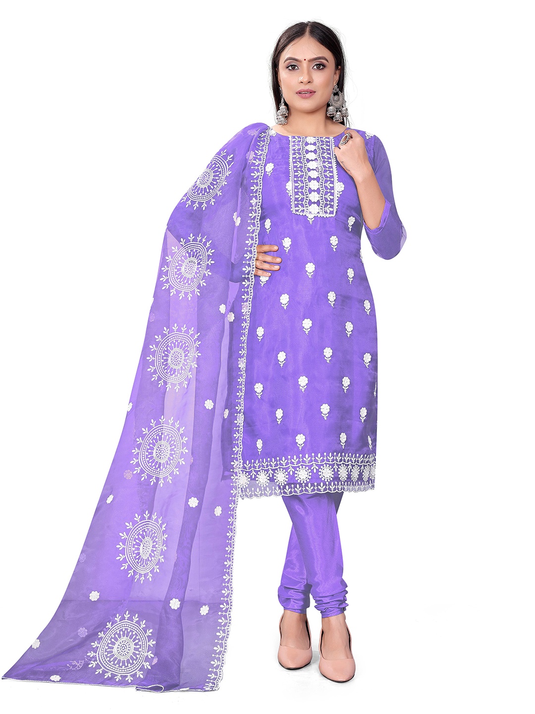 

MANVAA Ethnic Motifs Embroidered Unstitched Dress Material, Purple