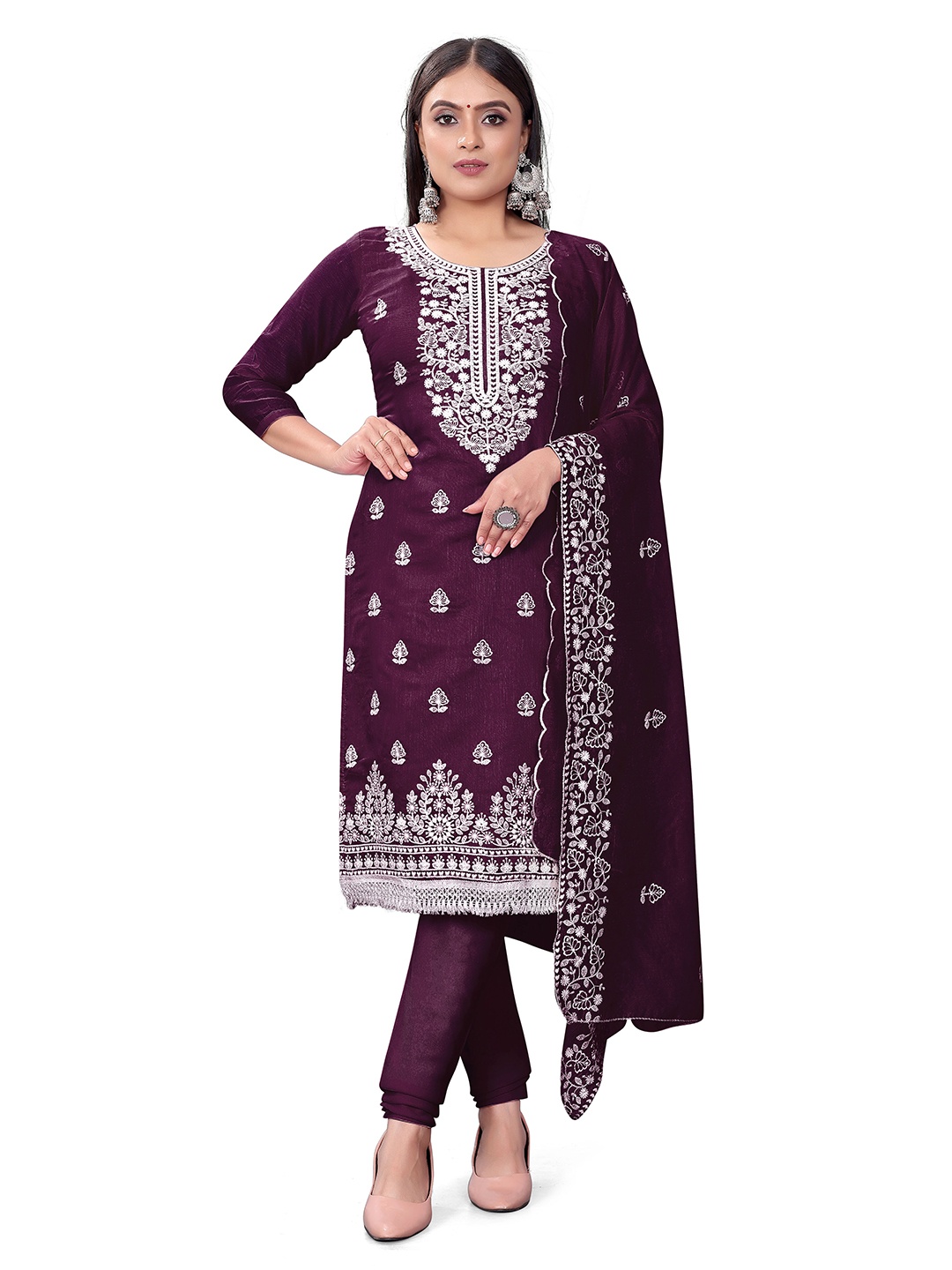 

MANVAA Ethnic Motifs Embroidered Unstitched Dress Material, Purple