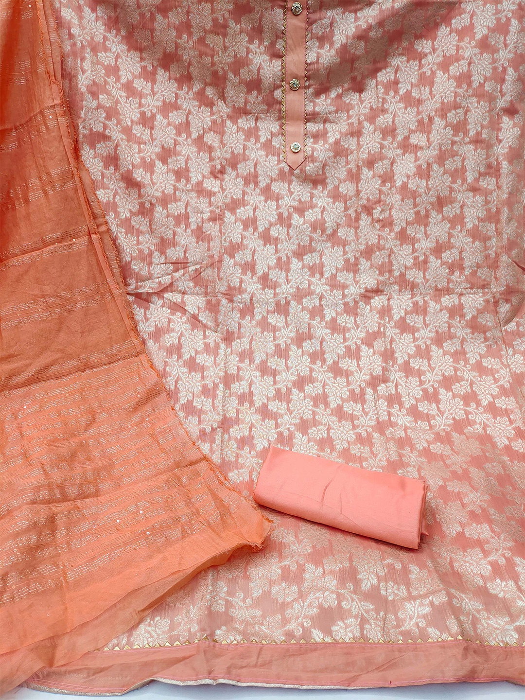 

MANVAA Floral Woven Design Gotta Patti Unstitched Dress Material, Peach