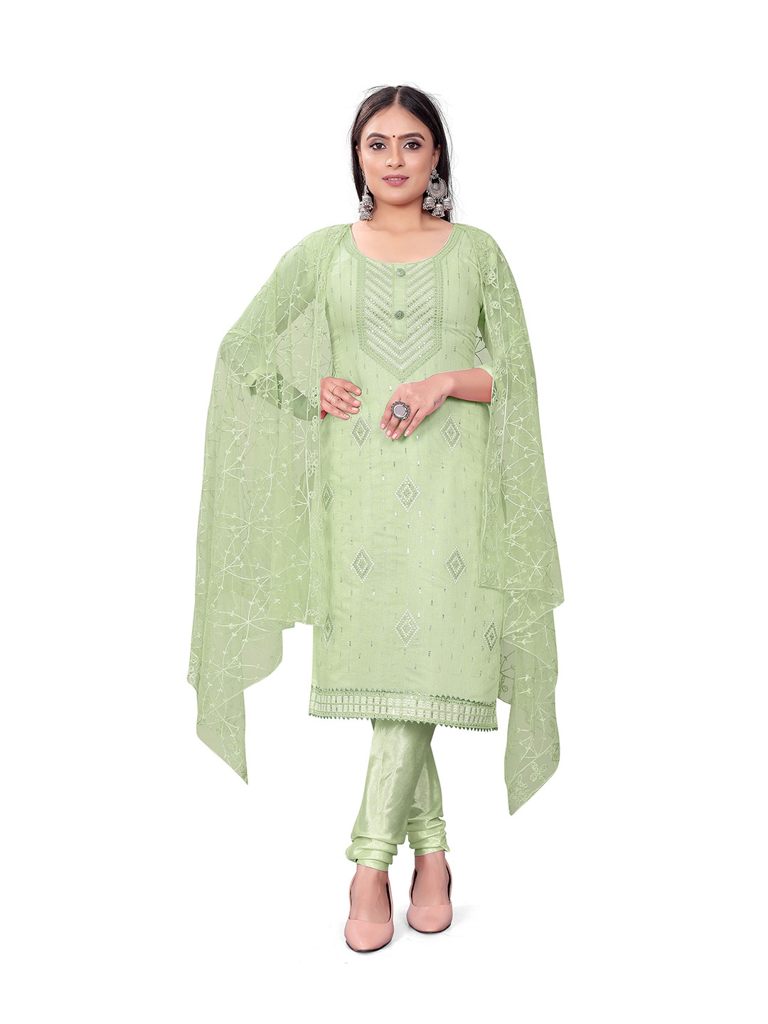 

MANVAA Embroidered Unstitched Dress Material, Green