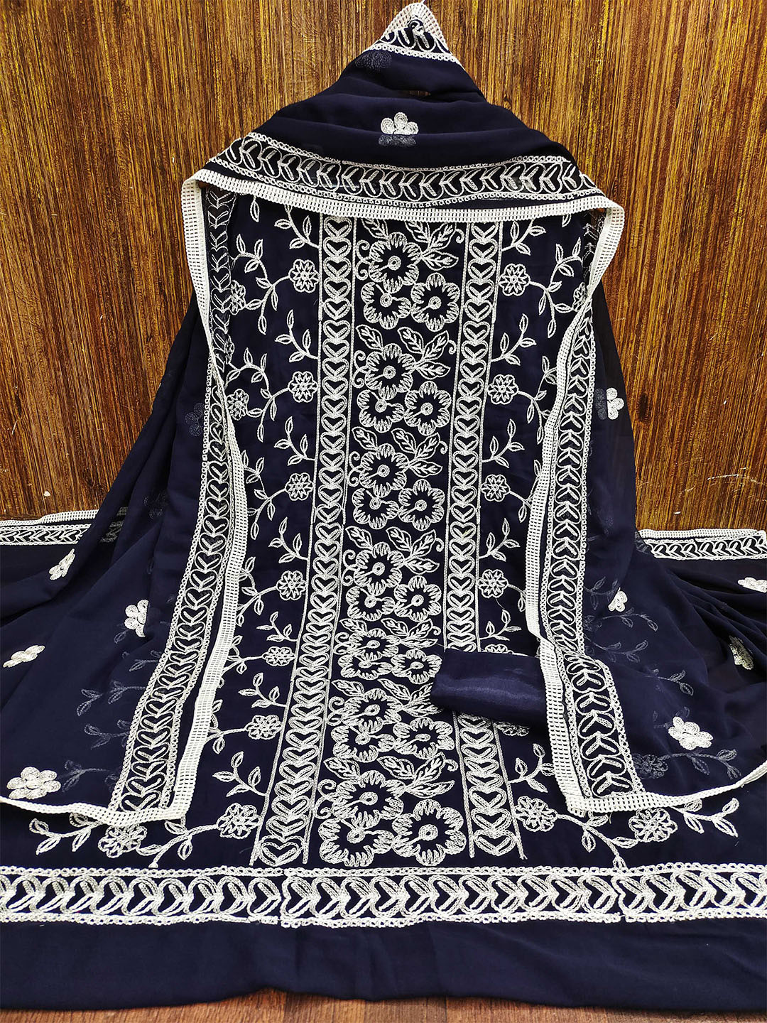 

MANVAA Floral Embroidered Unstitched Dress Material, Blue