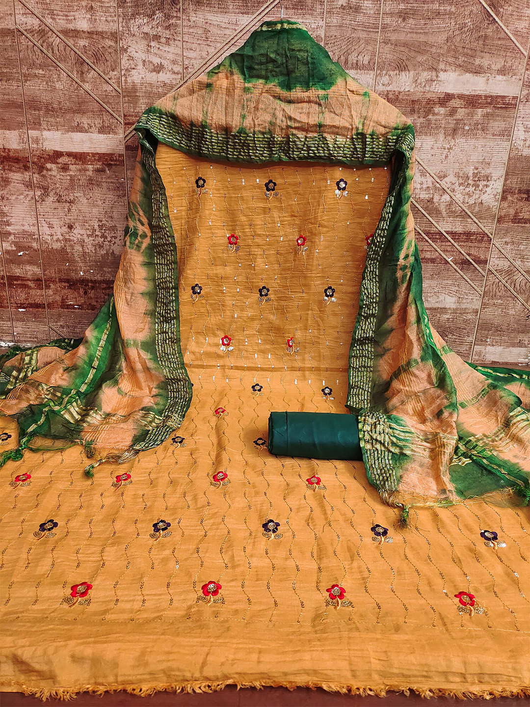 

MANVAA Floral Embroidered Unstitched Dress Material, Yellow