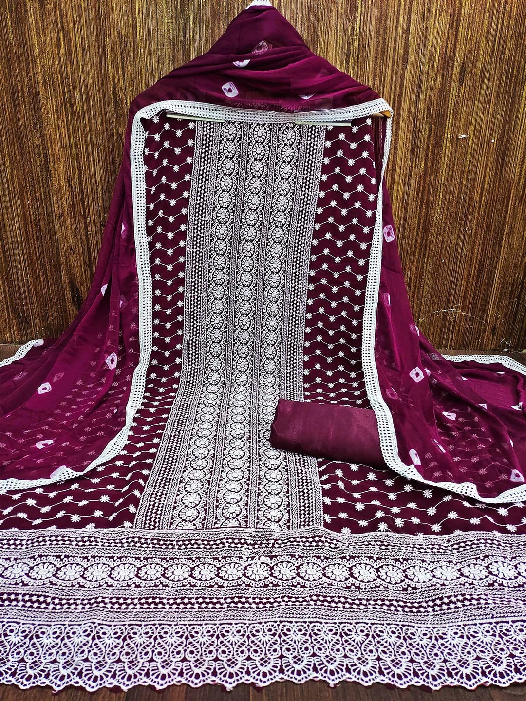 

MANVAA Floral Embroidered Unstitched Dress Material, Magenta