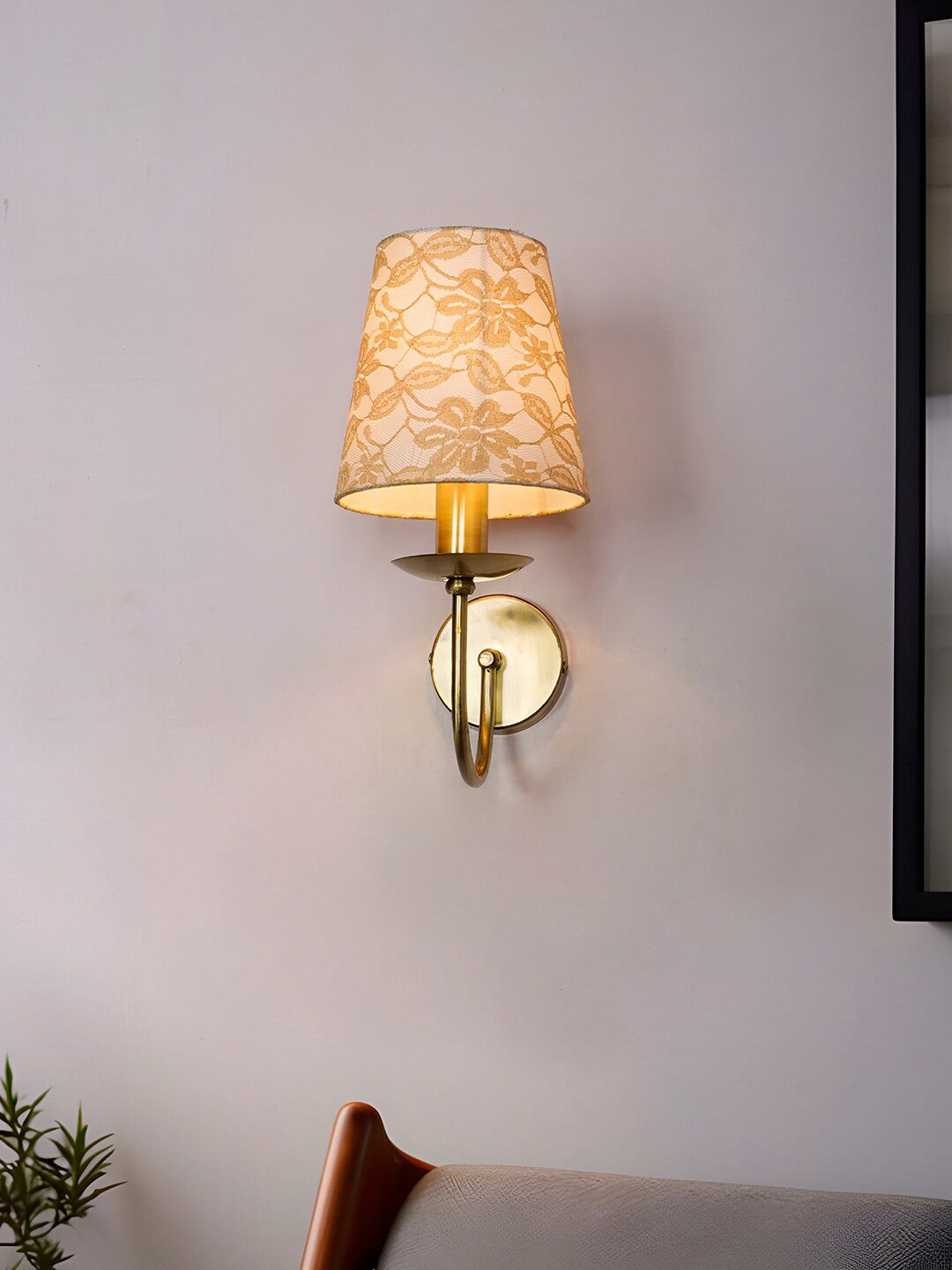 

Fos Lighting Timeless Elegance Brass Finished Wall Sconce with Lace Shade, Beige