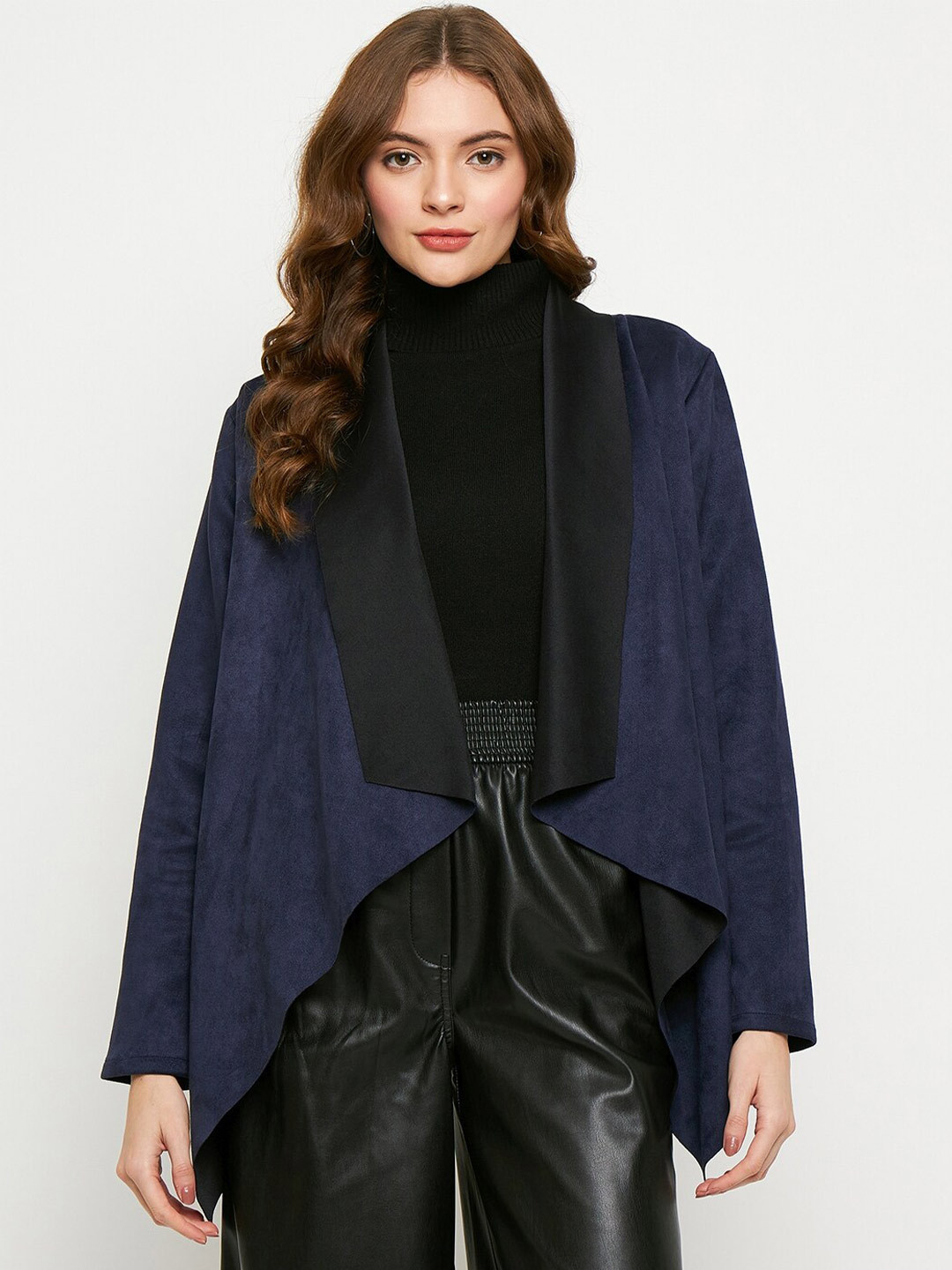

Imfashini Asymmetric Open Front Shrug, Navy blue