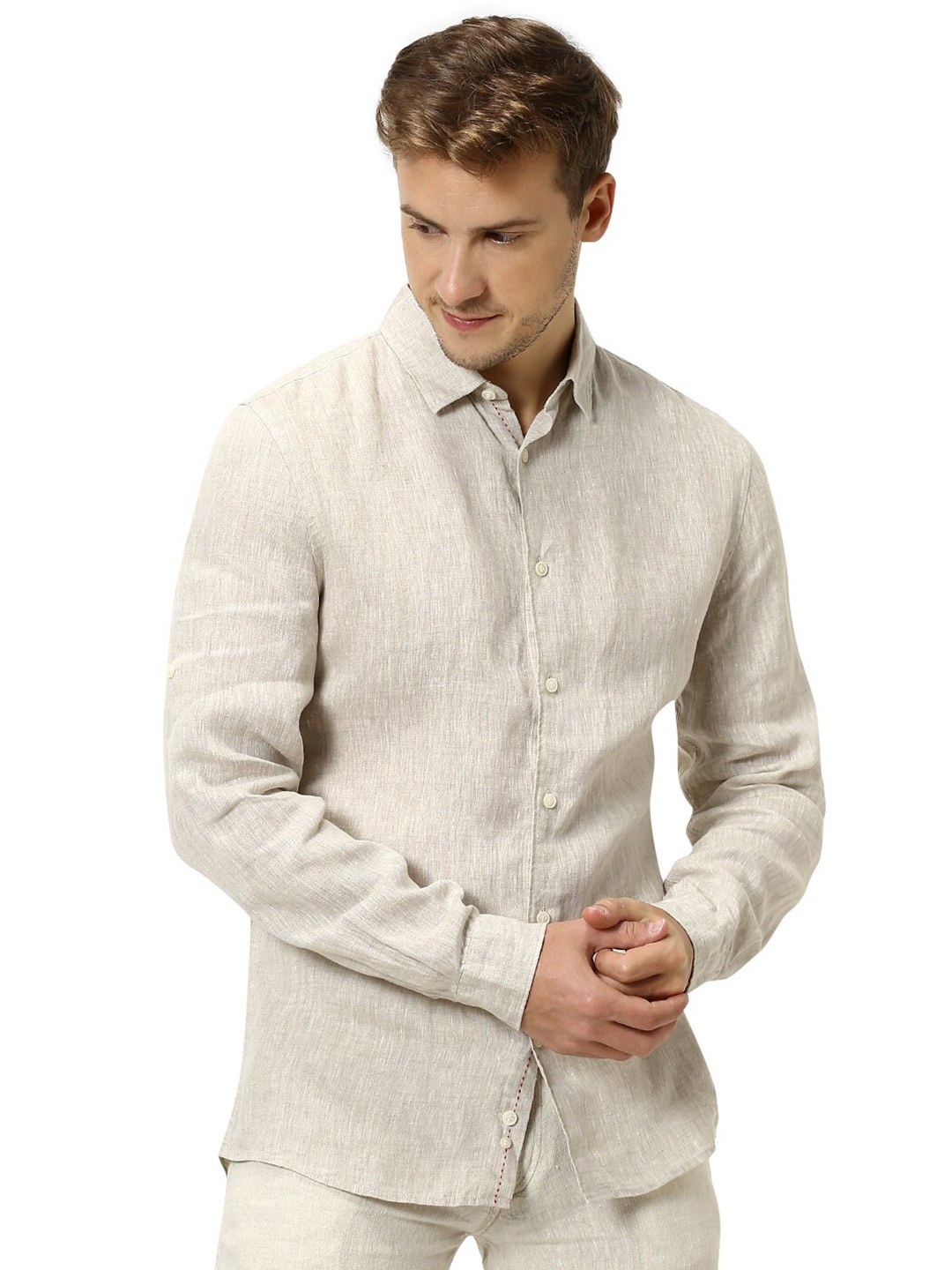 

Celio Spread Collar Linen Casual Shirt, Off white