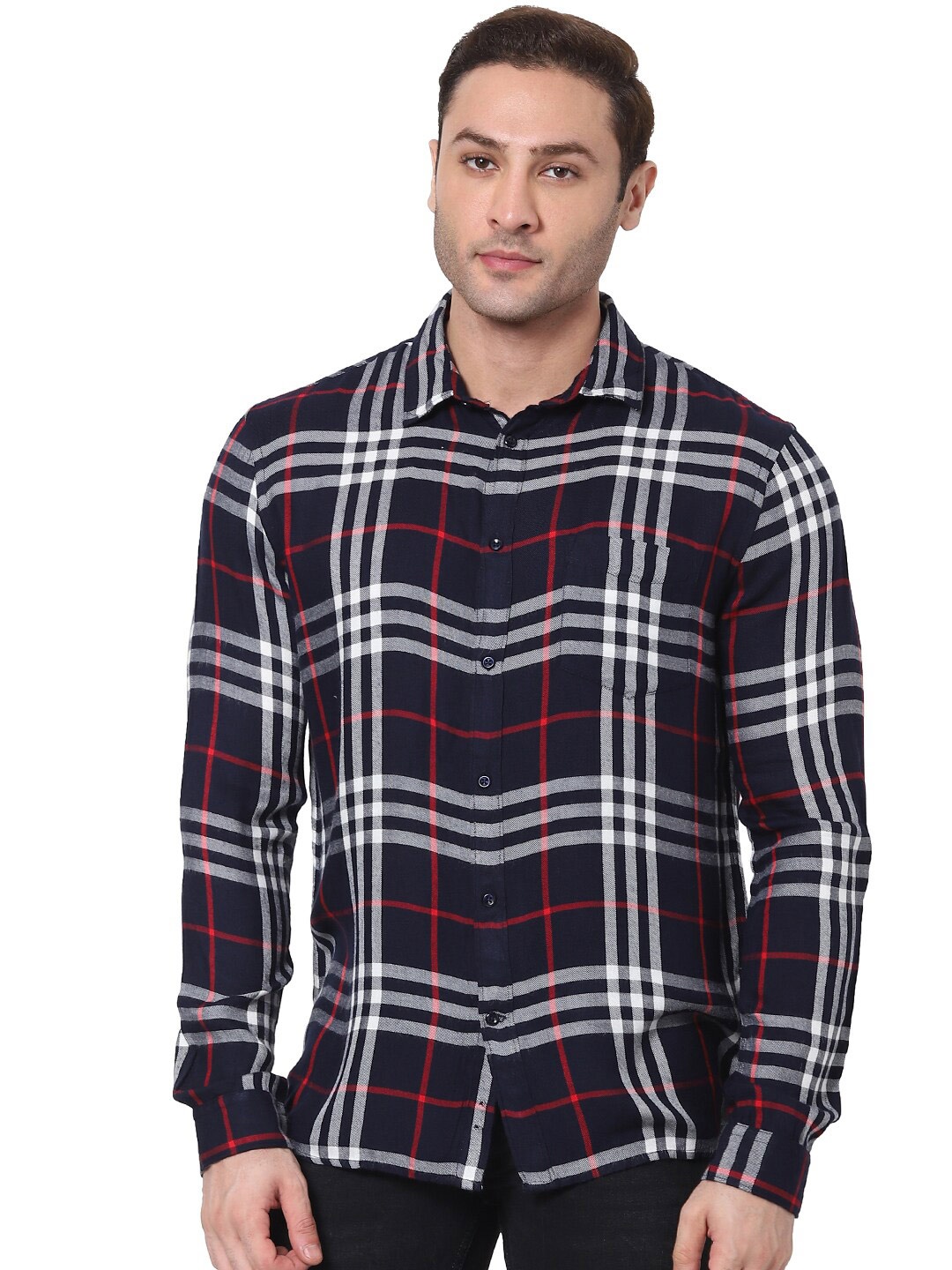 

Celio Tartan Checked Cotton Casual Shirt, Navy blue