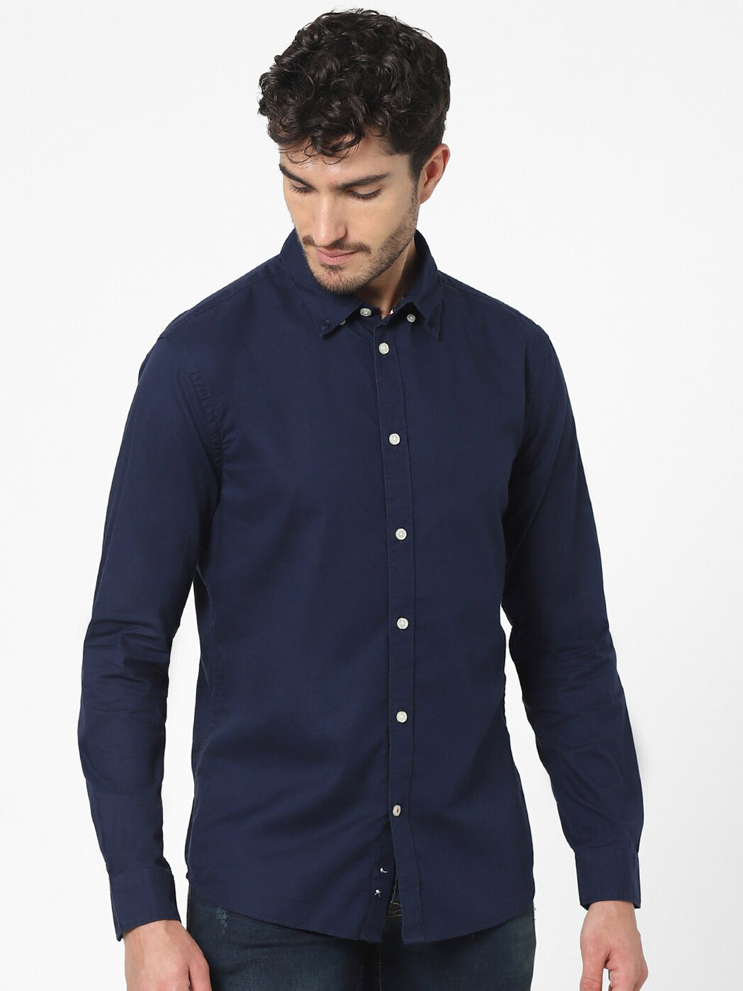 

Celio Button-Down Collar Cotton Casual Shirt, Navy blue
