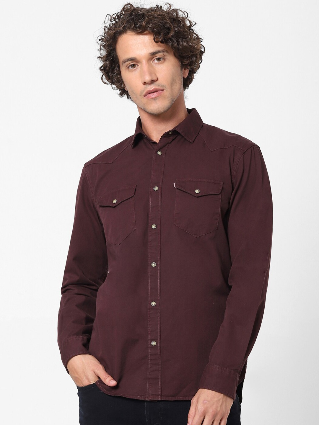 

Celio Spread Collar Cotton Casual Shirt, Maroon