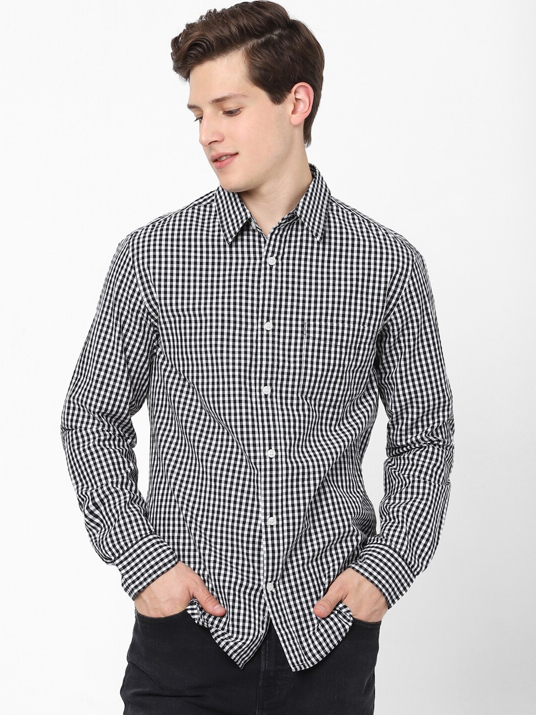 

Celio Gingham Checked Cotton Casual Shirt, Black