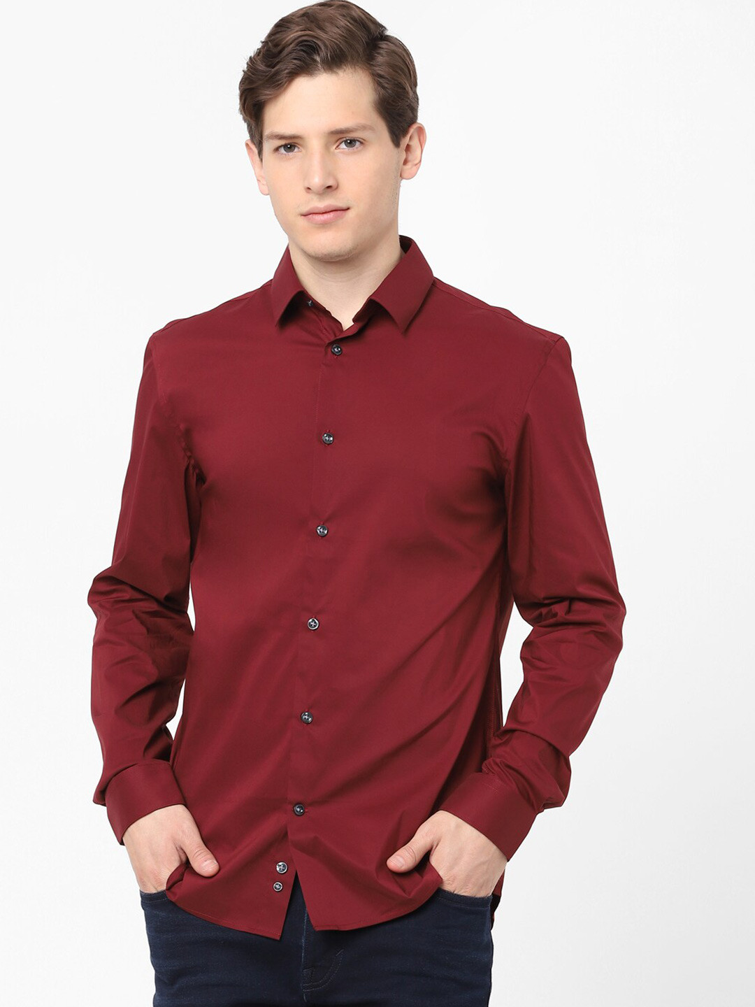 

Celio Spread Collar Cotton Casual Shirt, Maroon