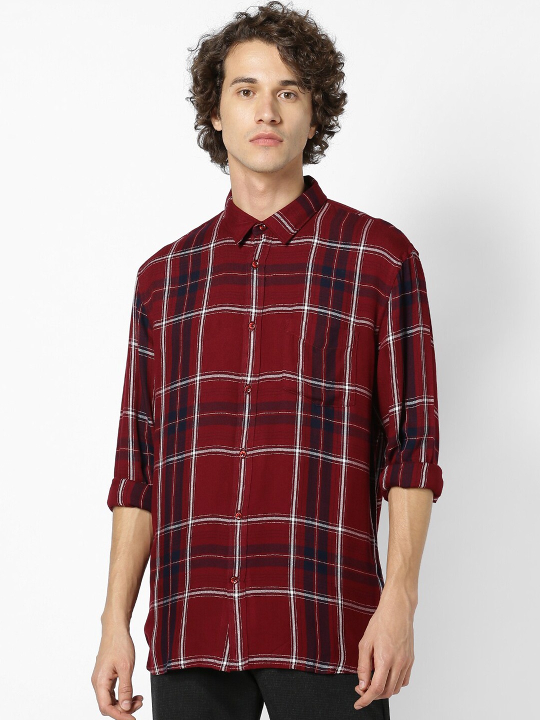 

Celio Tartan Checked Casual Shirts, Maroon