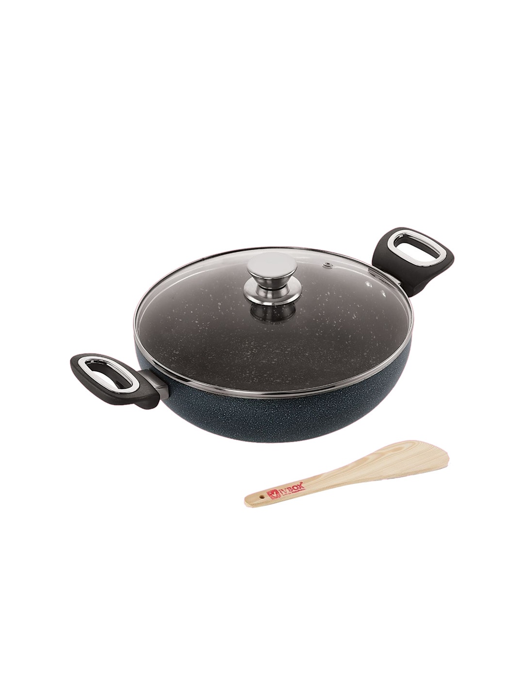 

iVBOX Omega-Pro Black Non Stick Deep Kadhai with Glass Lid 2.5 L