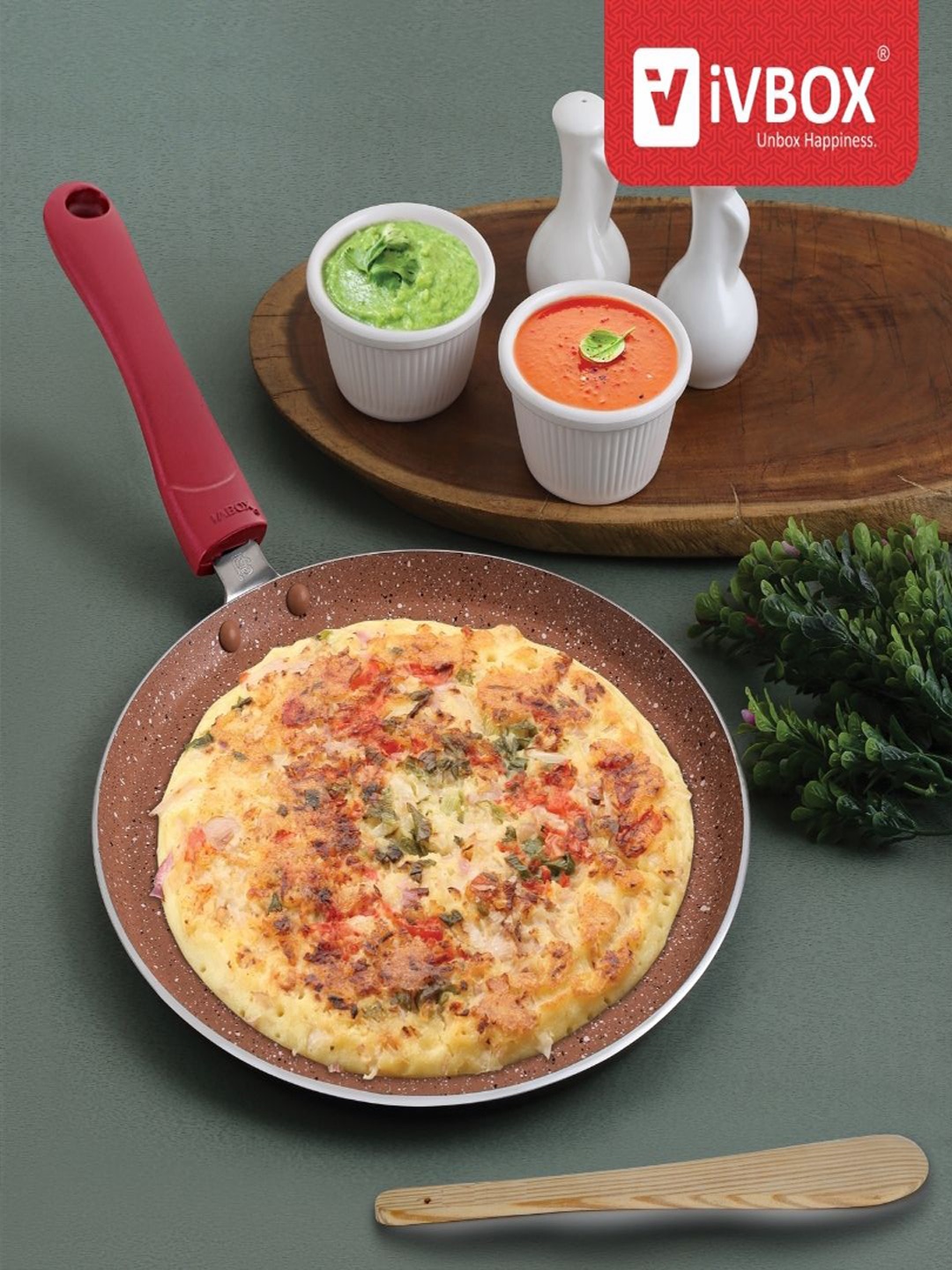 

iVBOX Koca-Marble Maroon Non Stick Induction Base Tawa with Wooden Spoon