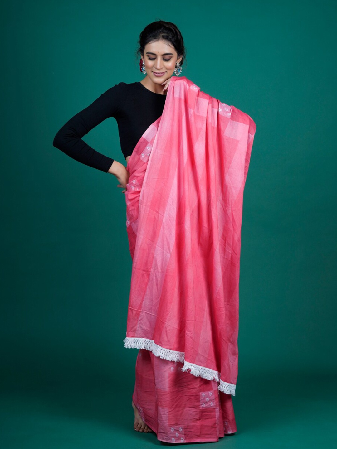 

BUTA BUTI Pink & White Pure Cotton Saree