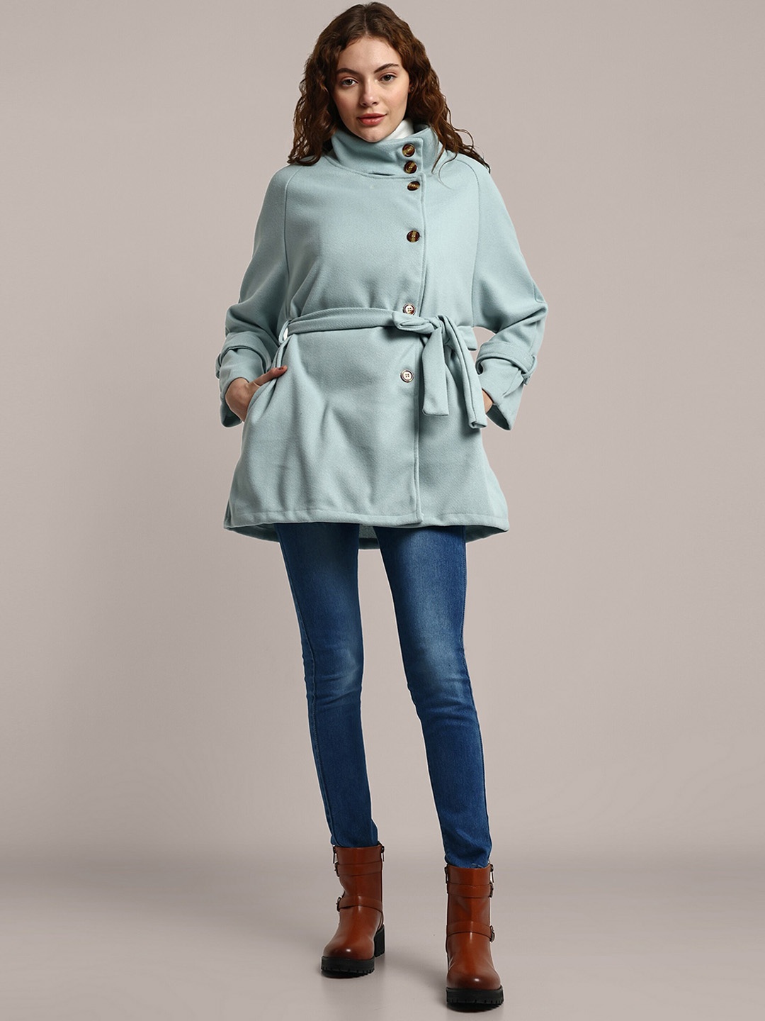 

iki chic Cotton Front Overlapped Overcoat, Blue