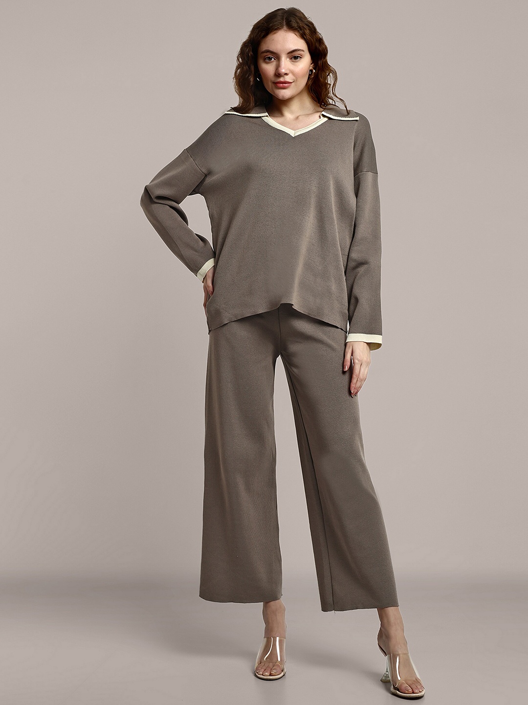 

iki chic Cotton & Woollen Knitted Sweater And Trousers Co-ord, Grey