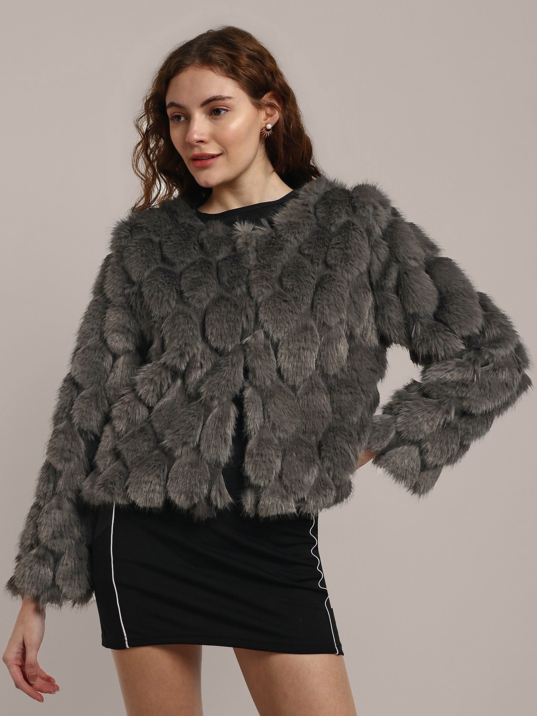 

iki chic Faux Fur Open Front Jacket, Grey