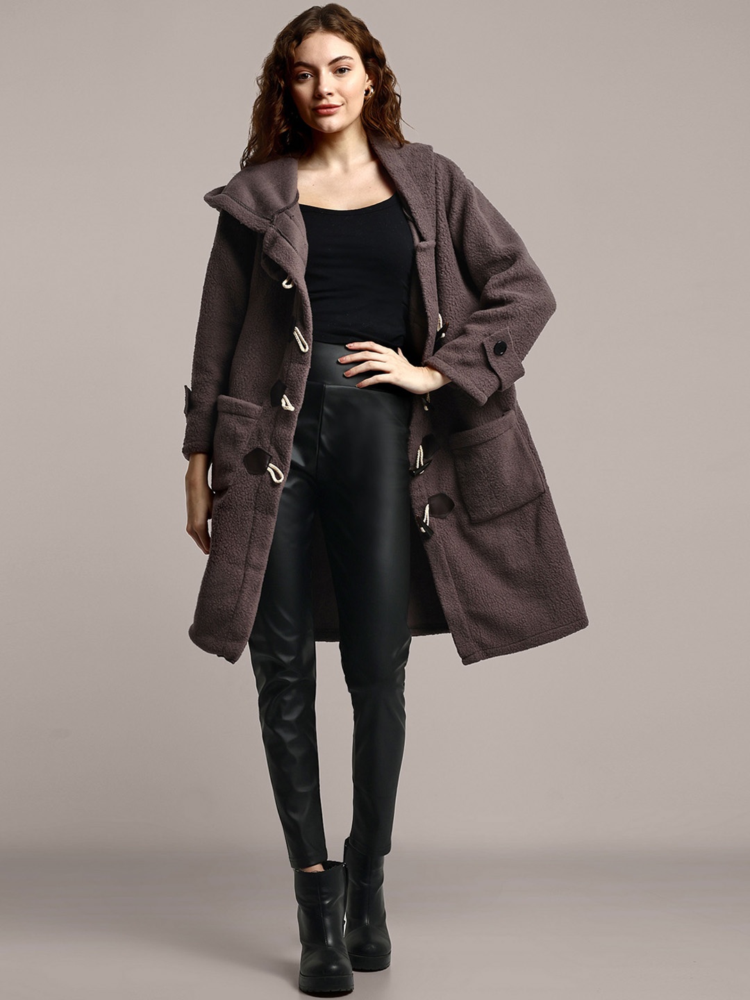 

iki chic Hooded Knee Length Pure Cotton Overcoat, Grey