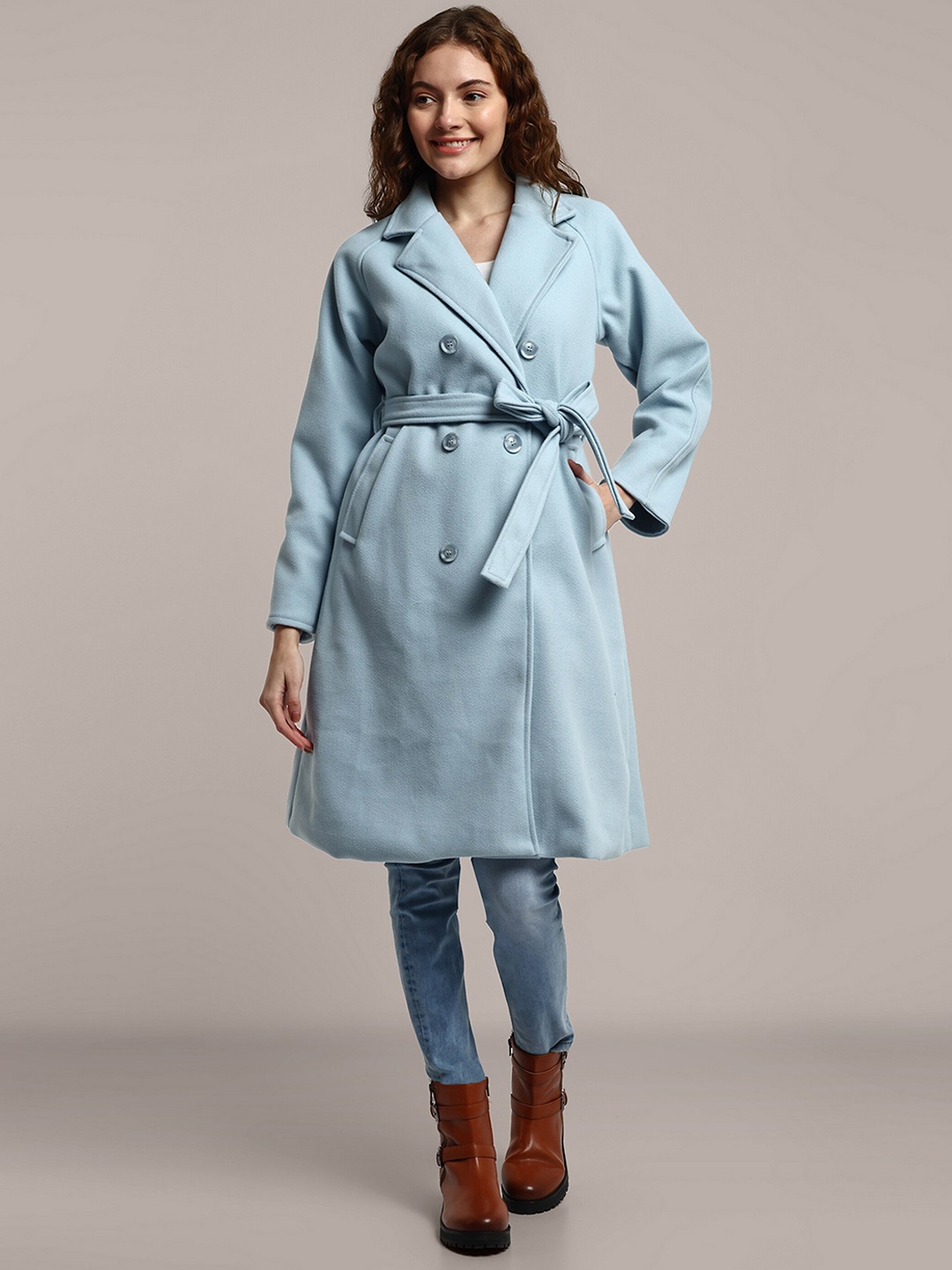 

iki chic Oversized Woollen Double Breasted Long Overcoat, Blue