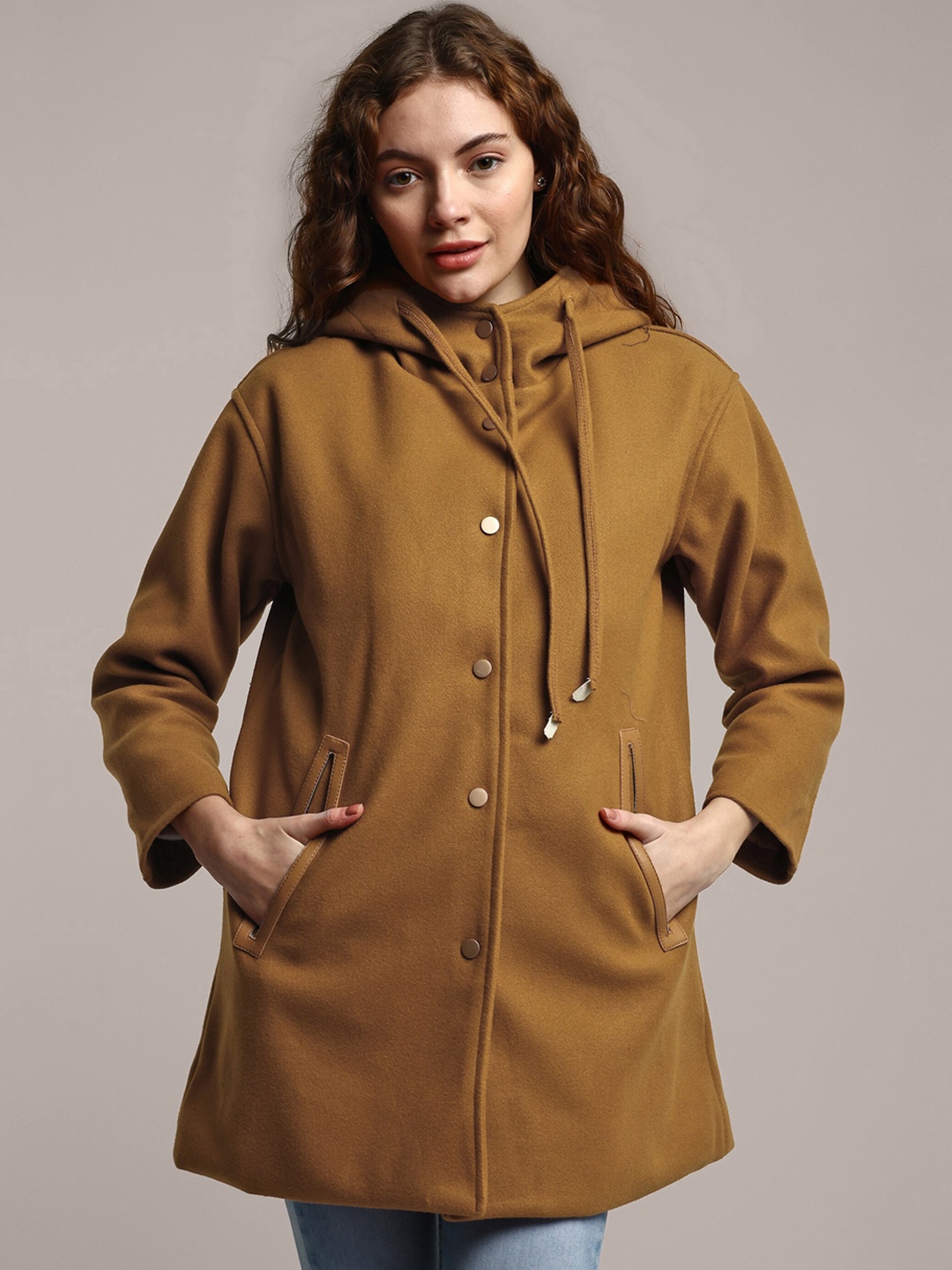 

iki chic Hooded Longline Oversized Overcoat, Camel brown