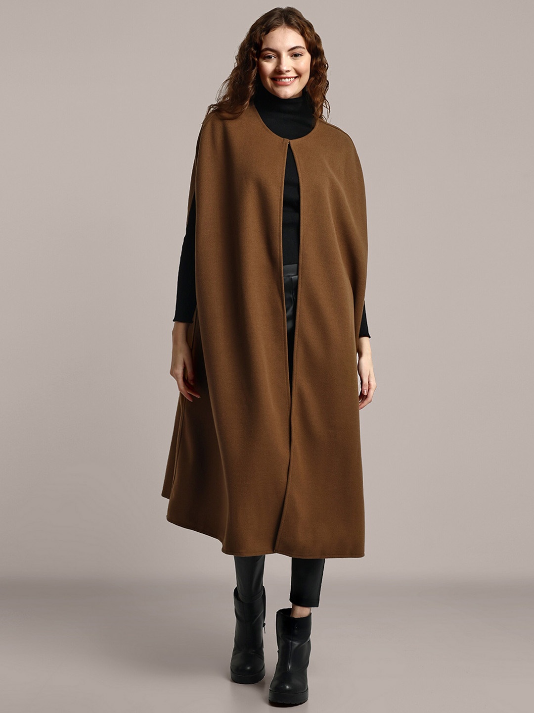

iki chic Oversized Longline Woollen Overcoat, Brown