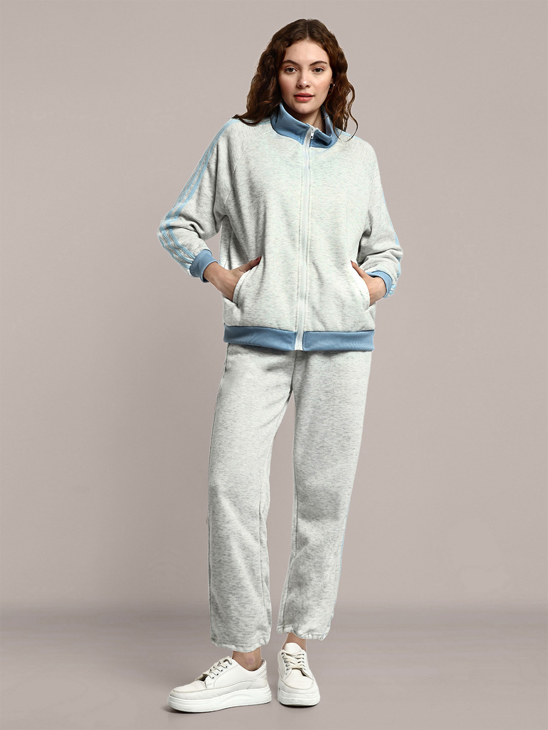 

iki chic Colourblocked Sweat Jacket and Trousers Tracksuits, Grey