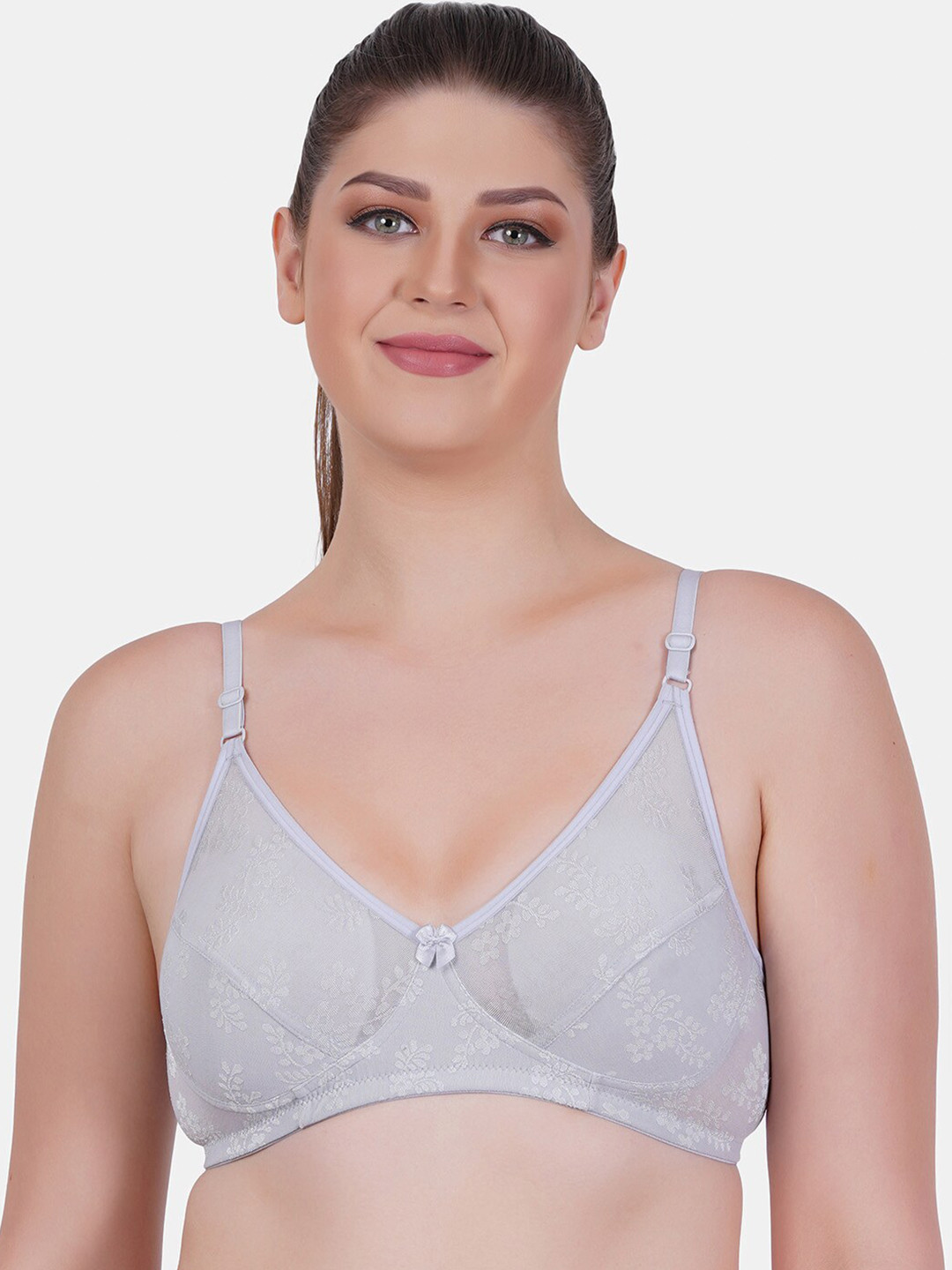 

Reveira Floral Printed Medium Coverage Bra With All Day Comfort, Grey