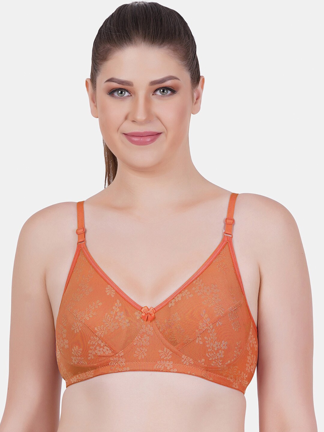 

Reveira Floral Printed Medium Coverage Bra With All Day Comfort, Orange