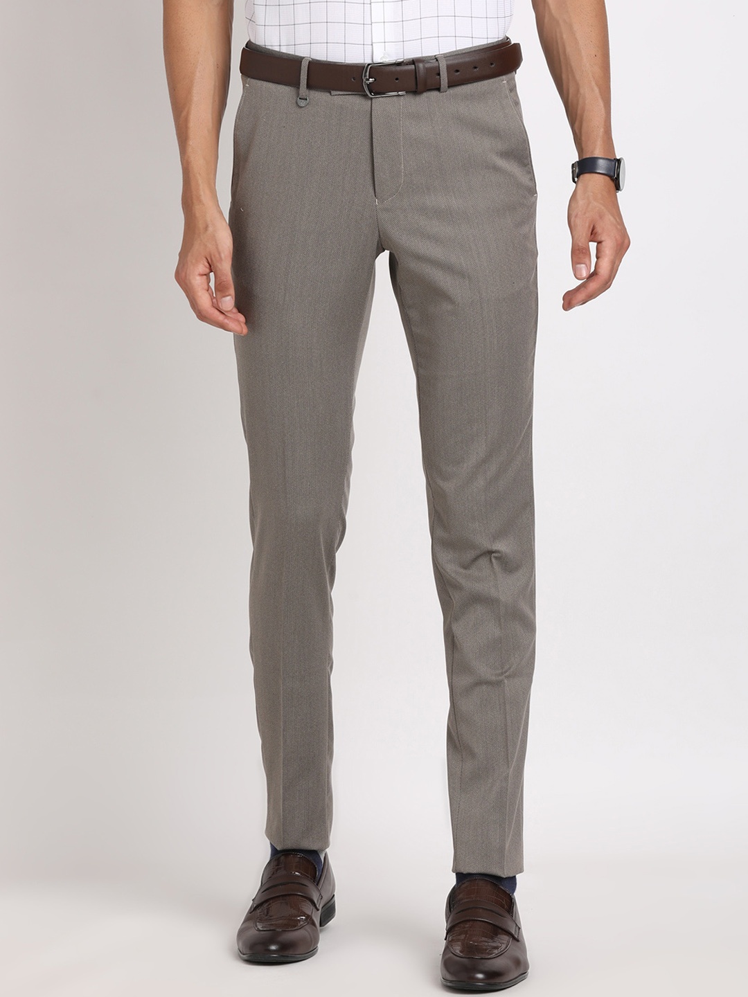 

Turtle Men Smart Slim Fit Formal Trousers, Grey