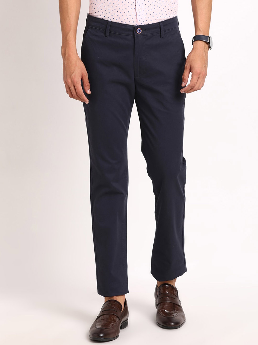 

Turtle Men Mid-Rise Smart Skinny Fit Cotton Chinos Trousers, Navy blue