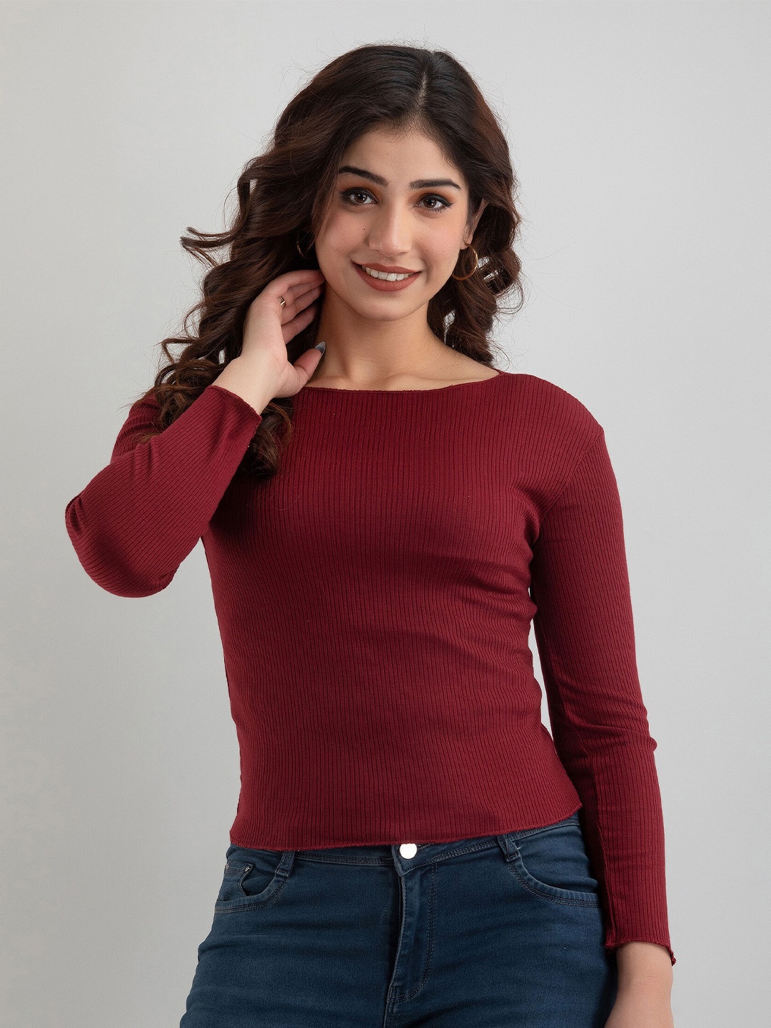 

Mialo fashion Maroon Monochrome Crop Top
