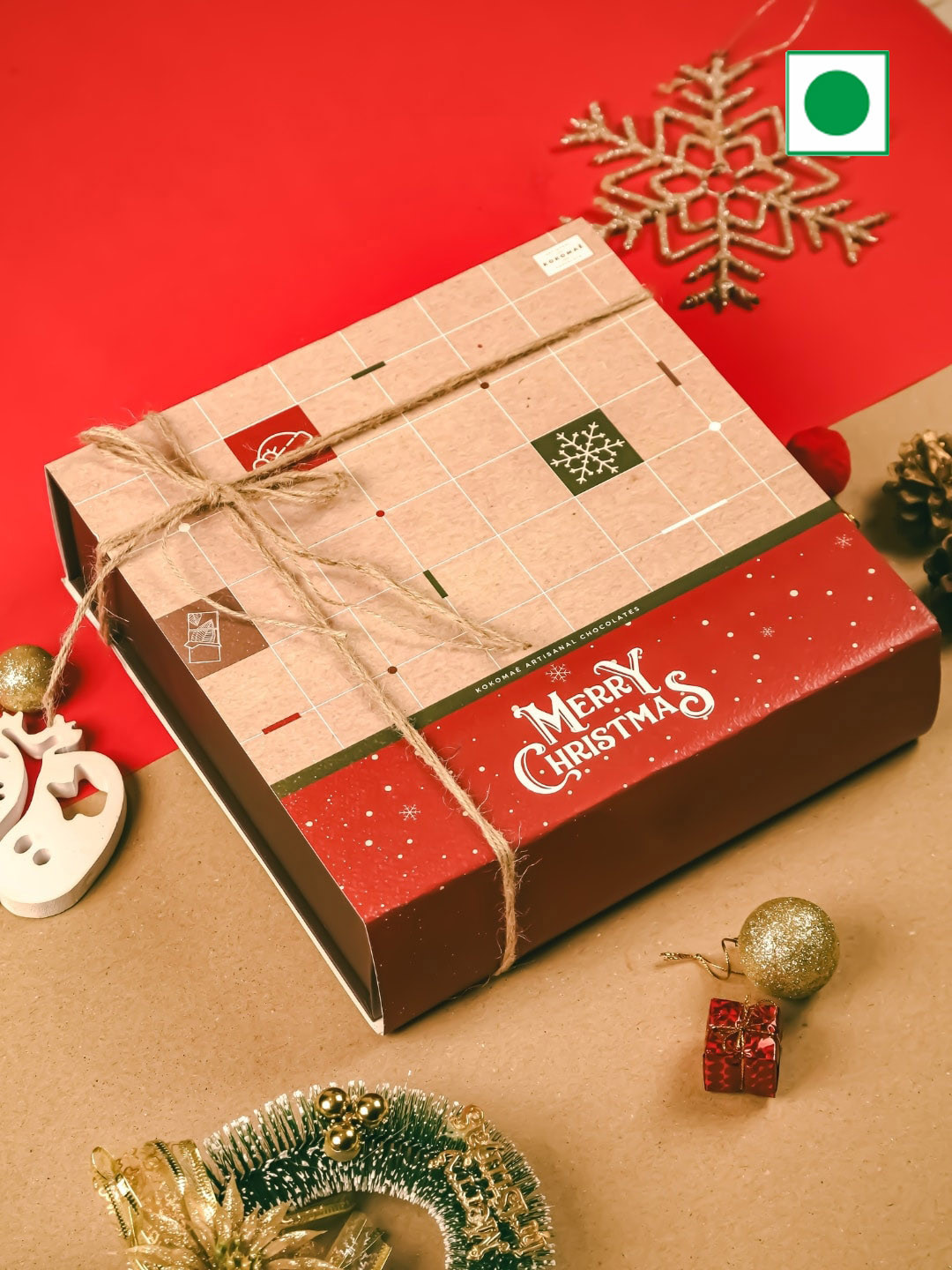

Kokomae Artisanal Chocolate Christmas Hamper with 5 Bars and 3 Nuts Belgain Hamper, Beige