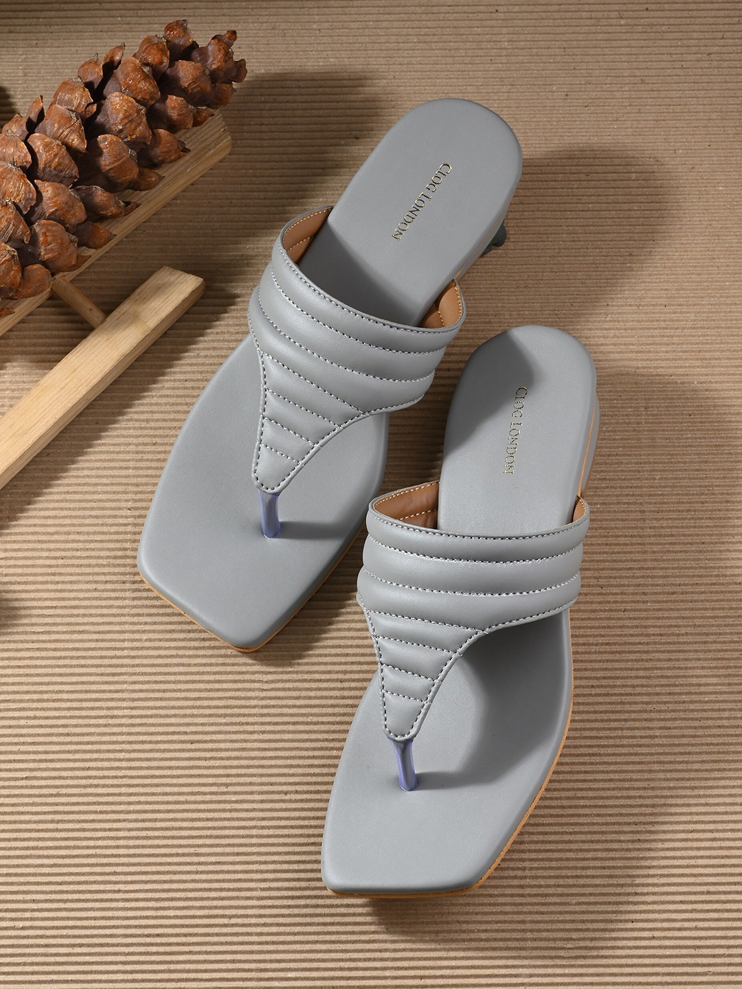 

CLOG LONDON T-Strap Square Toe Block Heels, Grey