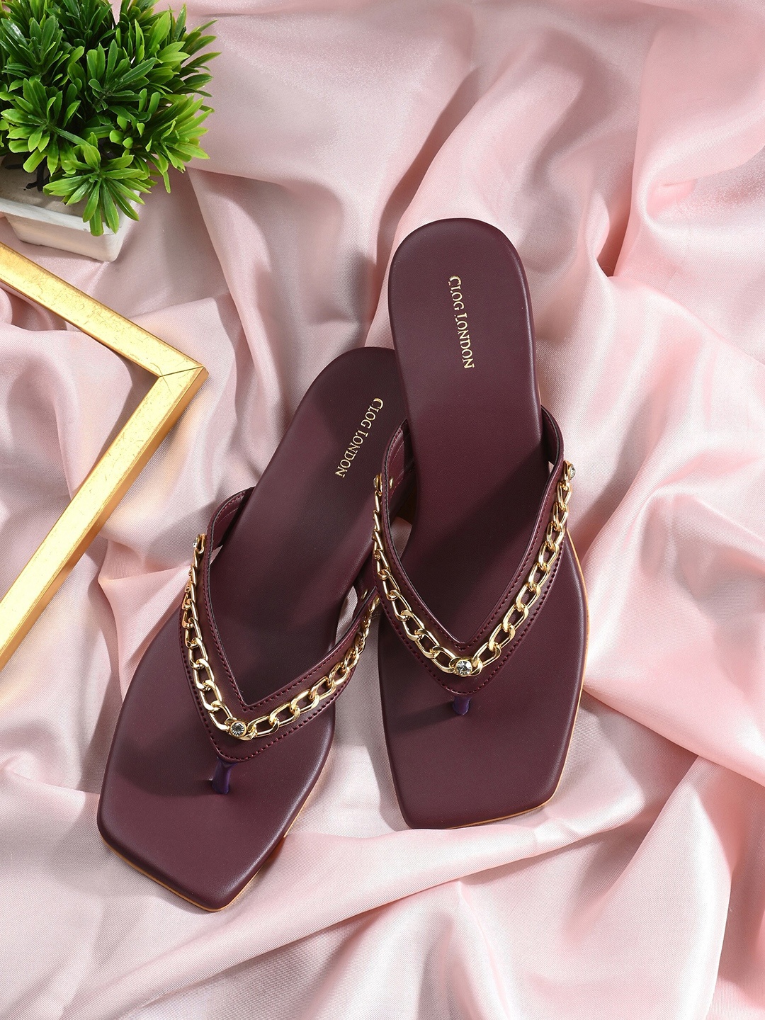 

CLOG LONDON Embellished Open Toe Block Heels, Burgundy