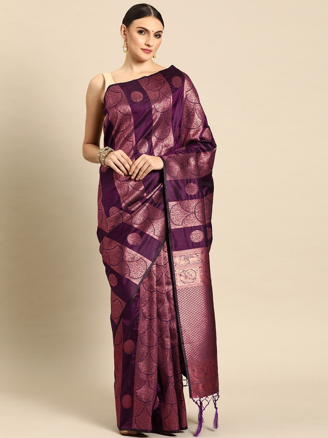 

DIVASTRI Ethnic Motifs Woven Design Zari Banarasi Saree, Burgundy