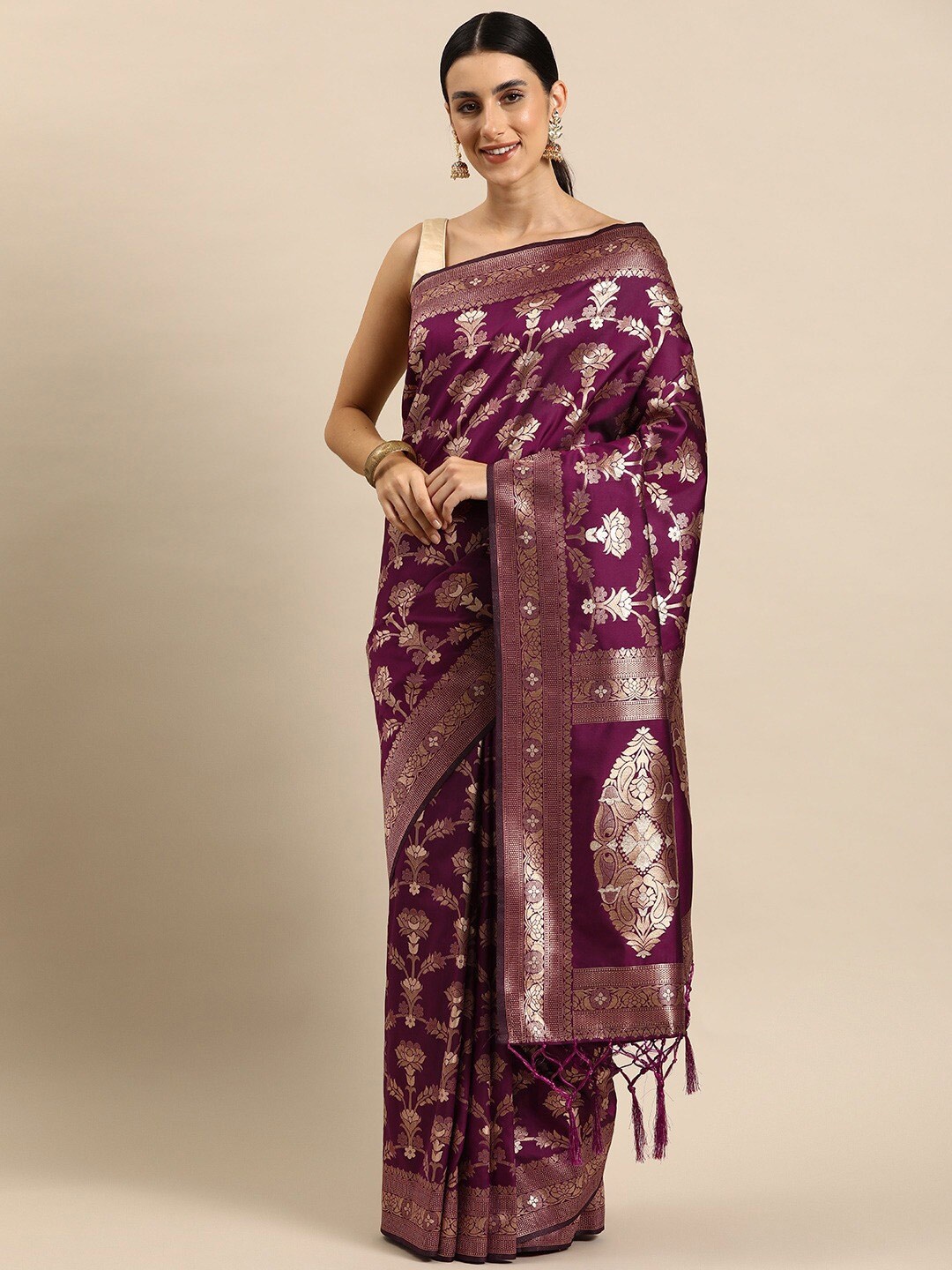 

DIVASTRI Floral Woven Design Zari Banarasi Saree, Burgundy