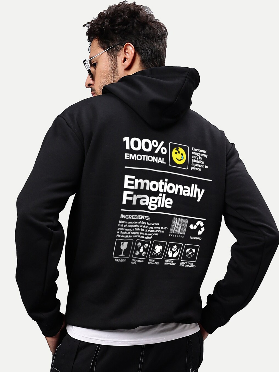 

Mad Over Print Typography Printed Hooded Fleece Pullover Sweatshirt, Black