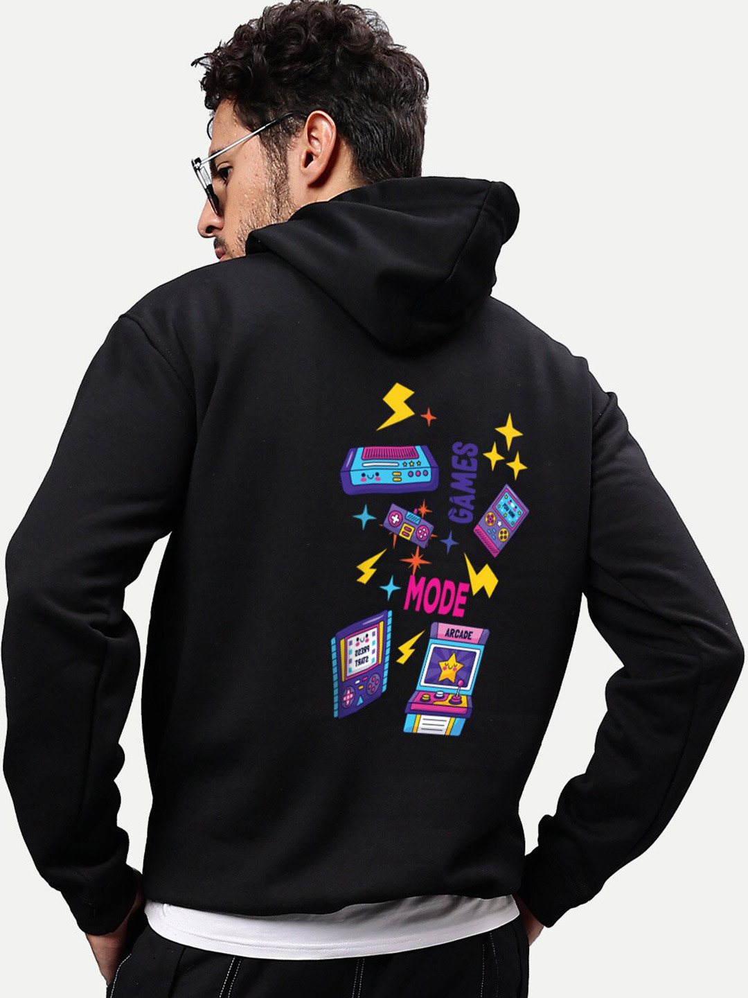 

Mad Over Print Graphic Printed Hooded Fleece Pullover Sweatshirt, Black