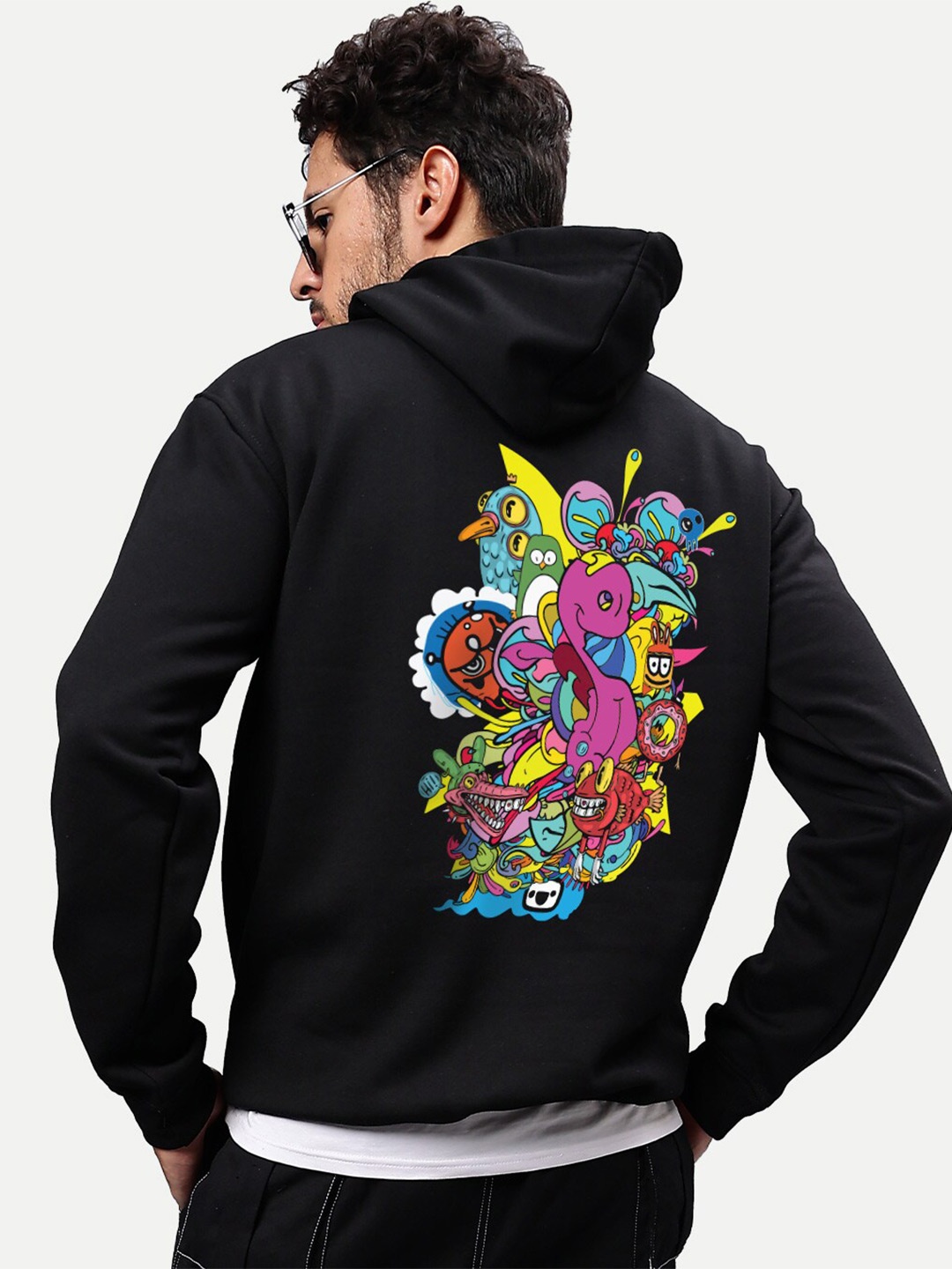 

Mad Over Print Graphic Printed Hooded Fleece Pullover Sweatshirt, Black
