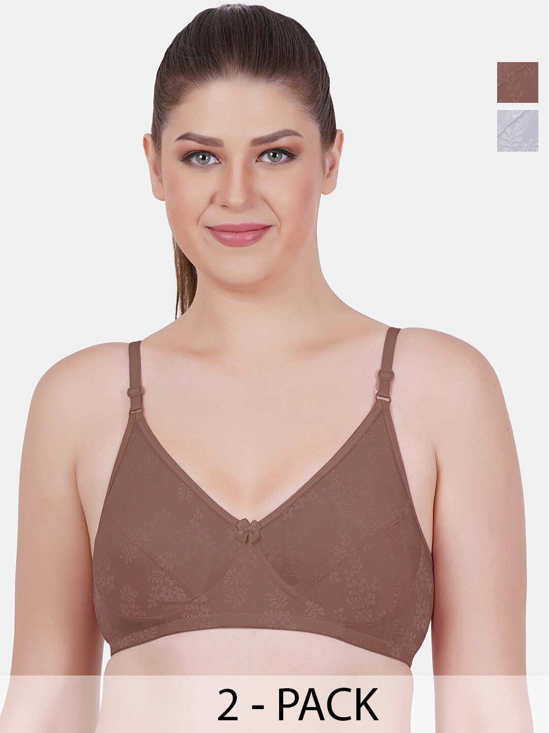 

Reveira Multicoloured Floral Bra Medium Coverage, Brown