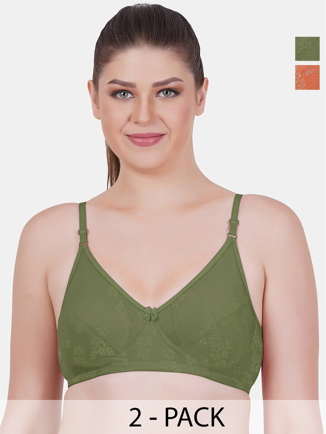 

Reveira Pack Of 2 Medium Coverage Non Padded Dry Fit Everyday Bra - All Day Comfort, Green