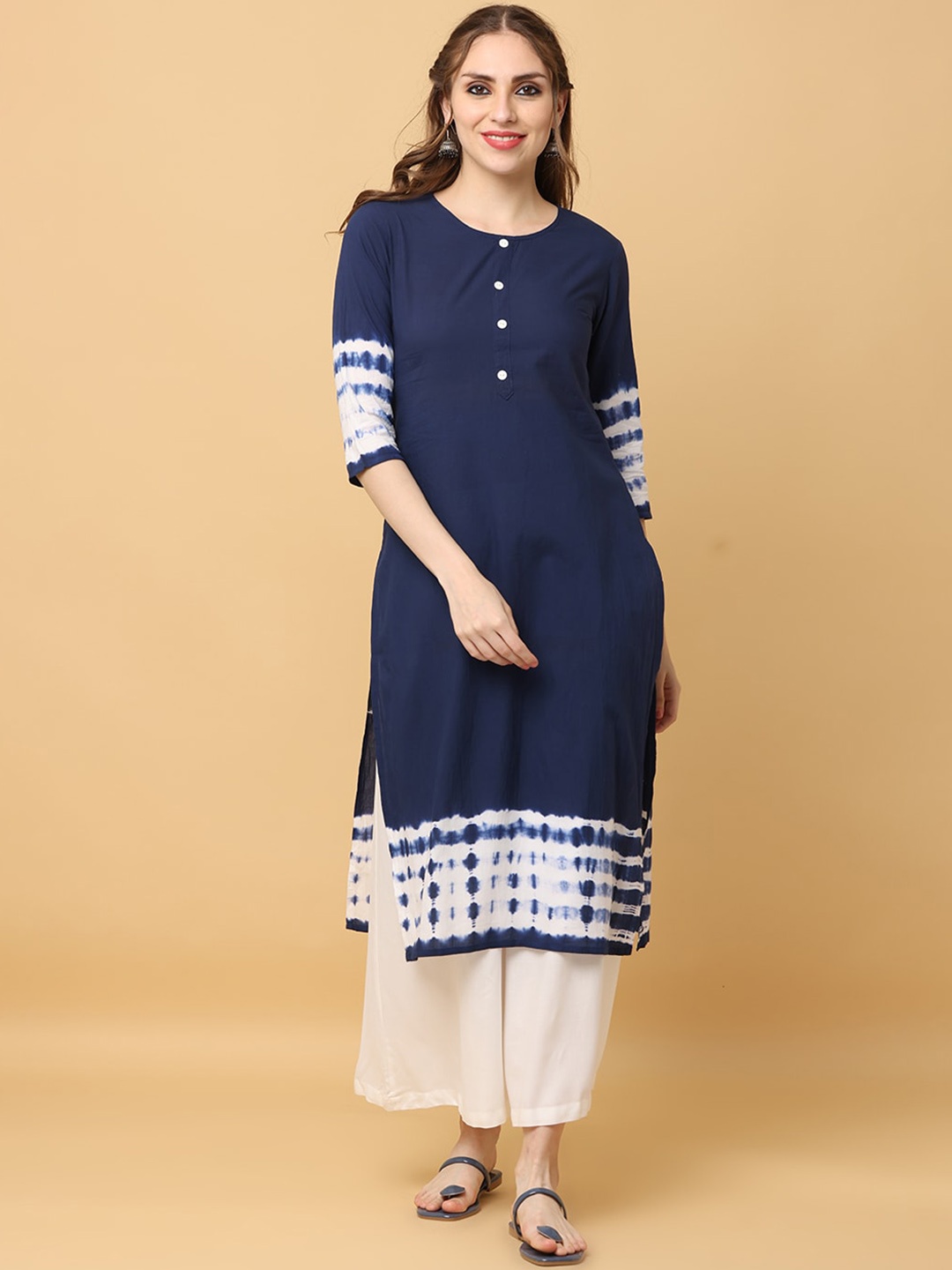 

KALINI Round Neck Straight Kurta, Navy blue