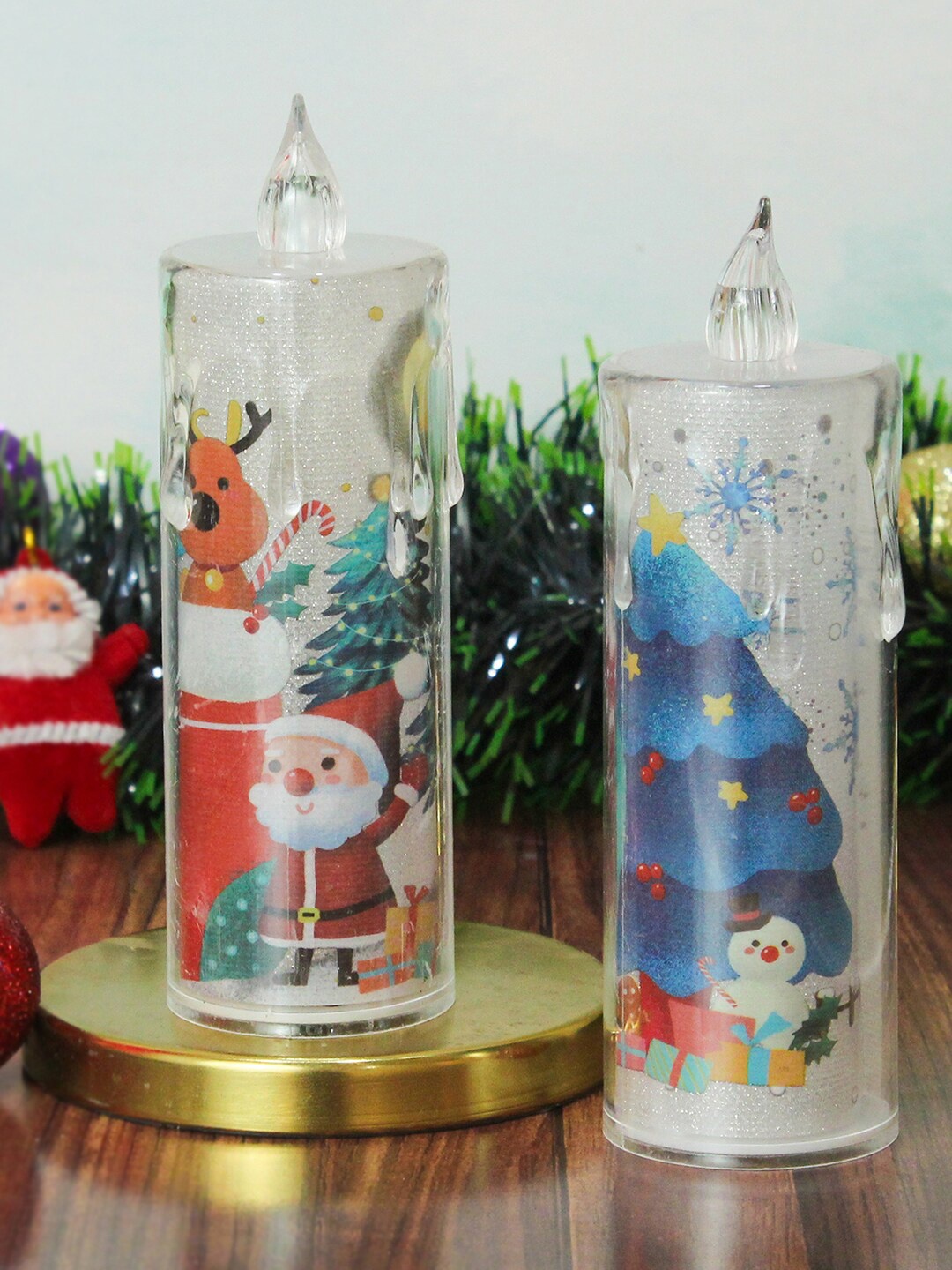 

TIED RIBBONS Red & Blue 2 Pieces Christmas Printed Battery Operated LED Candles