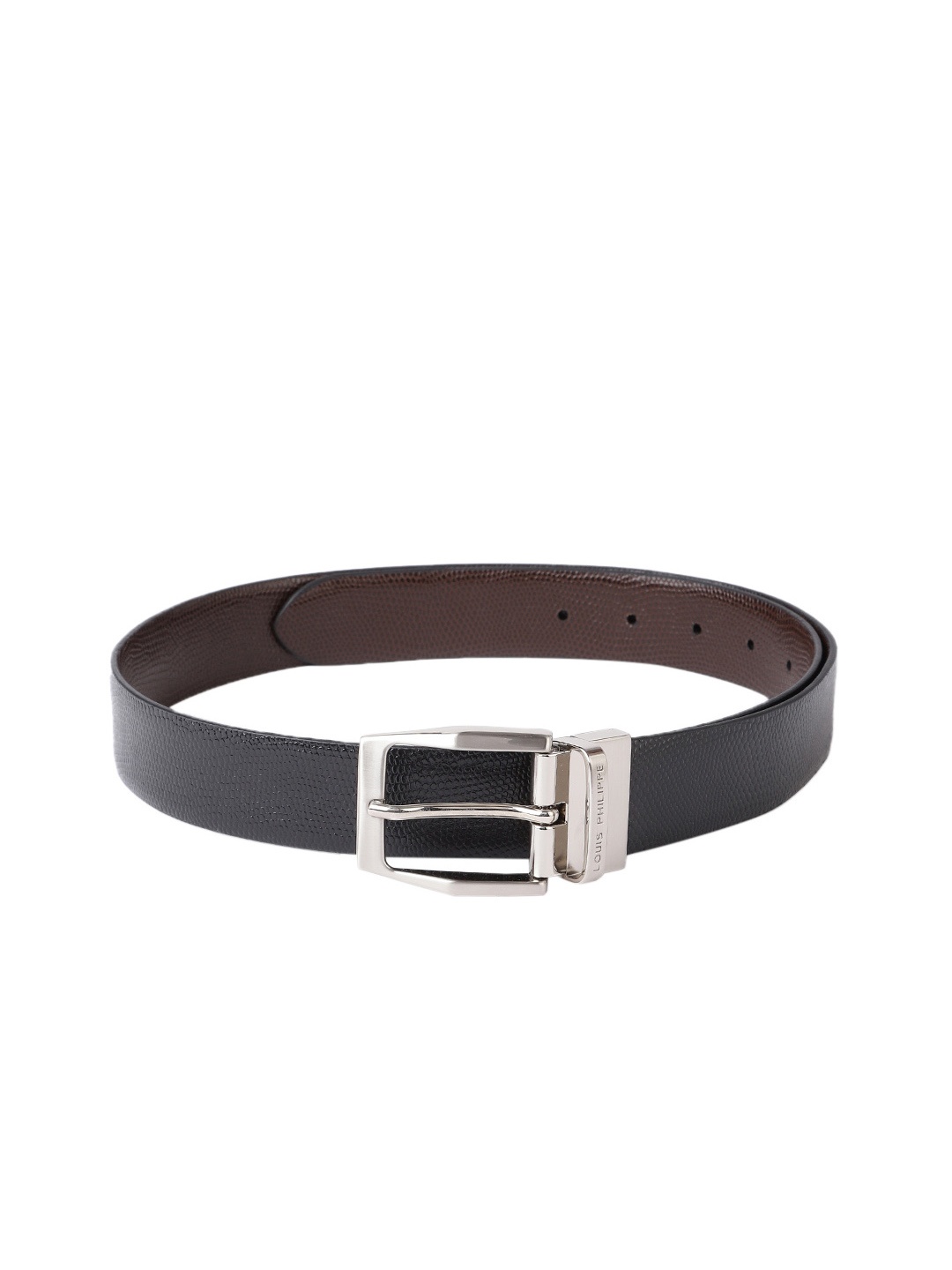 

Louis Philippe Men Textured Reversible Leather Belt, Black
