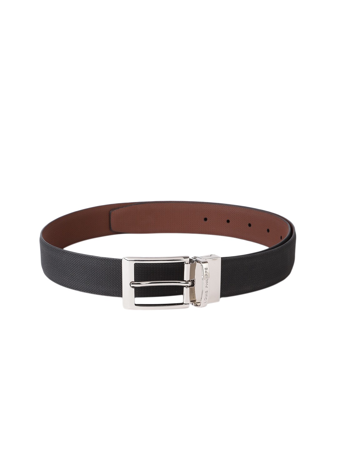 

Louis Philippe Men Textured Reversible Leather Belt, Black