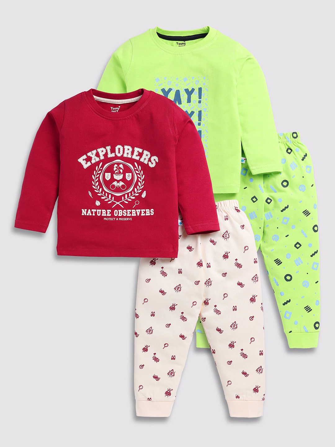 

Toonyport Kids Pack Of 2 Pure Cotton Printed Top with Trousers, Fluorescent green