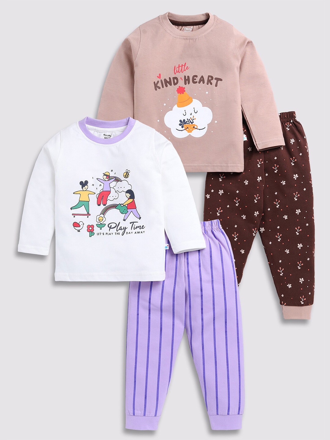 

Toonyport Kids Pack of 2 Printed Pure Cotton T-shirt With Pyjamas, White